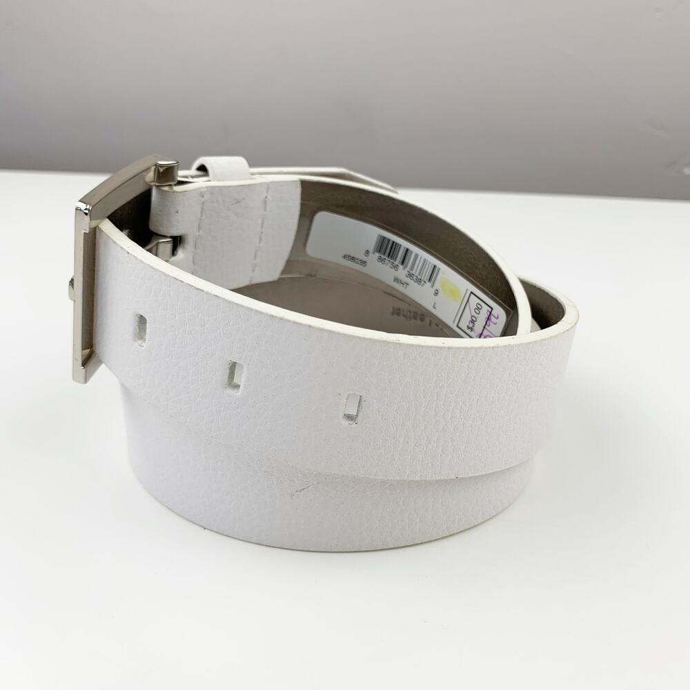 Calvin Klein Jeans White Faux Leather Belt Square Silver Color Buckle Women's L - Picture 2 of 9